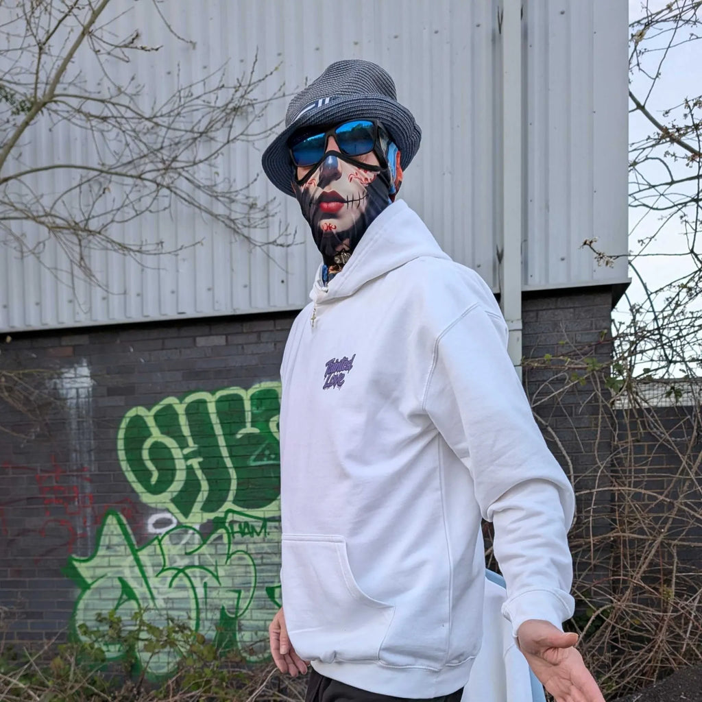 The Sun Walker arctic white Tainted Love New Romantic Albert Harry Fashion in Manchester graffiti location.
