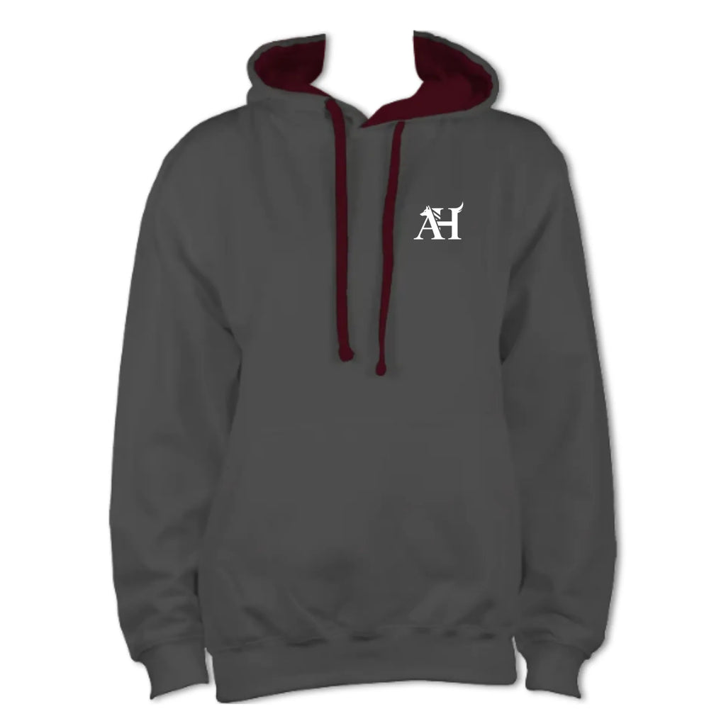 Albert Harry unisex charcoal and burgundy La Brea Wolf varsity UK streetwear fashion hoodie.