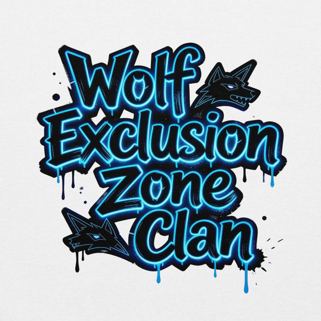 Albert Harry streetwear Wolf Exclusion Zone One arctic white hoodie Graffiti front close-up.