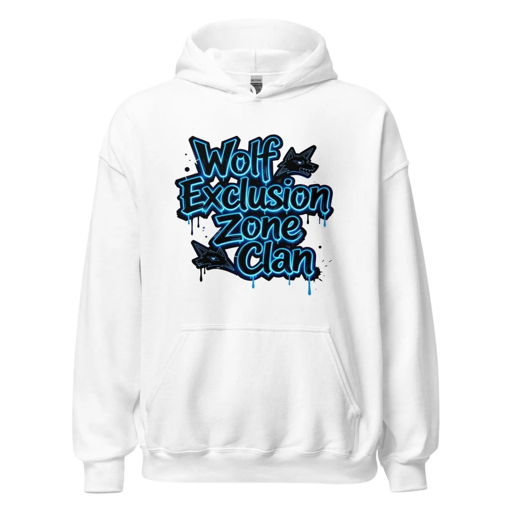 Albert Harry streetwear Wolf Exclusion Zone One arctic white hoodie Graffiti front.