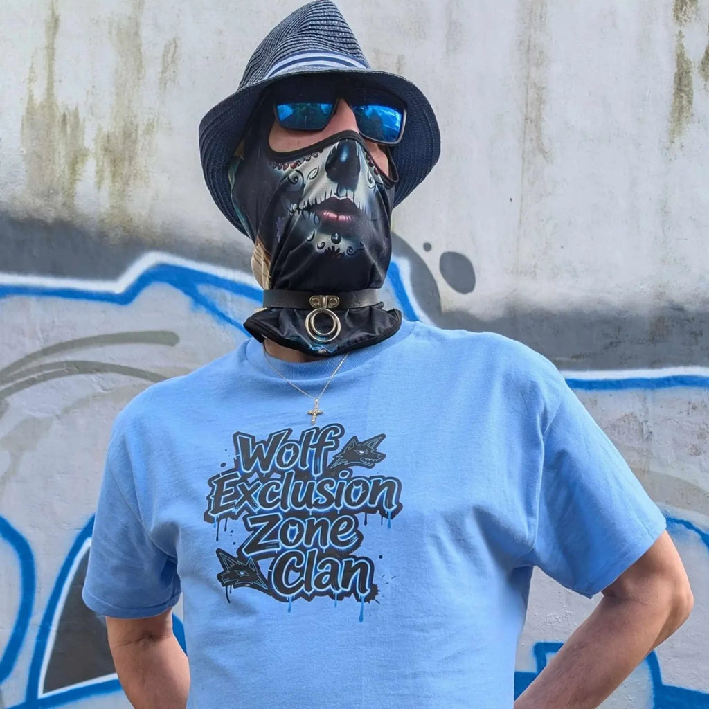 The Sun Walker Wolf Exclusion Zone Clan T-shirt Fashion Manchester subway graffiti location.